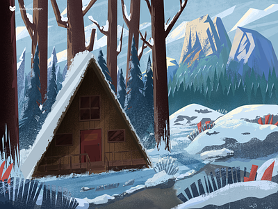 Winter design forest illustration innn paint winter