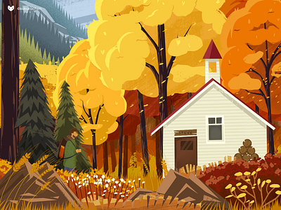Autumn Forest Cabin autumn design forest illustration innn paint silent