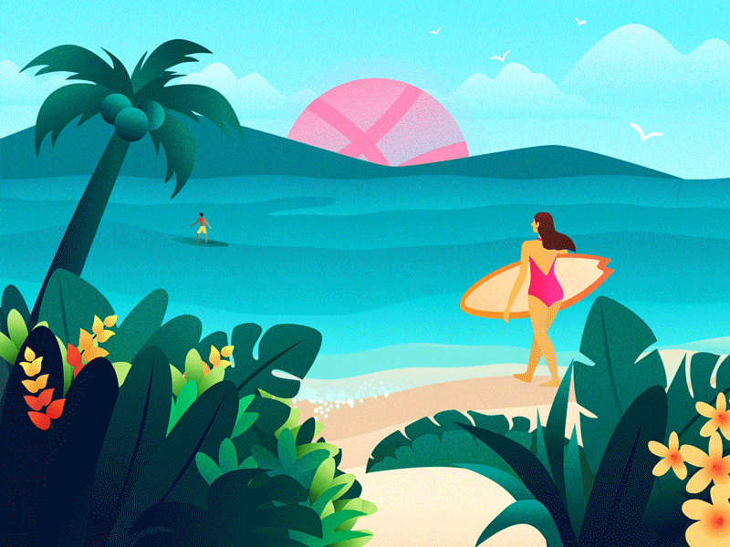 Hello dribbble dribbble；surfing；hawaii；holiday illustration；sea；hello