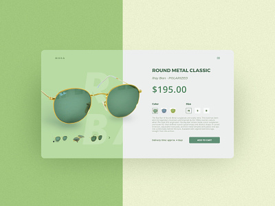 Shop Single Item Design - Daily UI 012 app design daily ui dailyui design e commerce gallery glasses minimal product product options products ray ban shop single single item sunglass sunglasses ui web ui