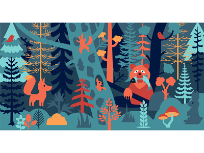 sketch mural animals forest illustration mural