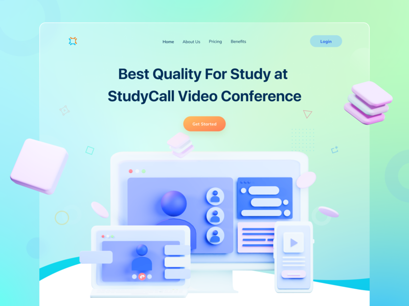 Study Call - 3D Landing Page render figma landing page landing page ui clean modelling gradient 3d model frosted glass glass dekstop blender 3d design 3d web design website web designs uiux design ui