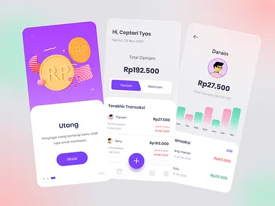 Utang - 3D Mobile Application 3d 3d design clean clean design coin design figma mobile payments playstore purple redesign ui uidesigns uiux utang ux webdesign