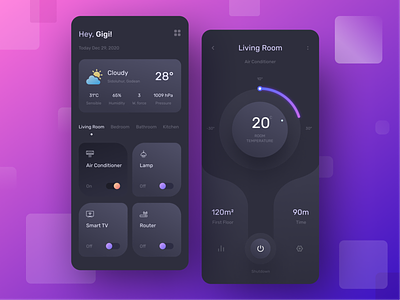 Exploration Smart Home - Dark Mode clean controller dark theme dark ui darkmode design devices figma home iot minimal mobile neumorphism smart device ui uiux ux