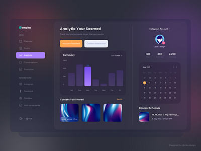 Gempita - Dashboard analytic app dark mode dashboard dekstop design gradient insight instagram neon platform product statistic ui upload ux website