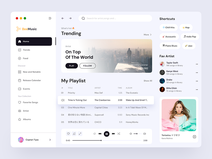 Bee Music - 🎵 Music Media Player Dashboard by Ceptari Tyas for Piqo ...
