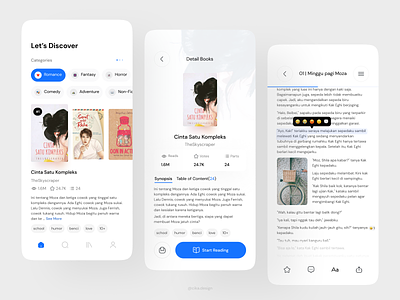 Book Reader Online App app reader blue book card clean design discover ebook figma icons marketplace minimal mobile app novel read reading app romance typography ui ux