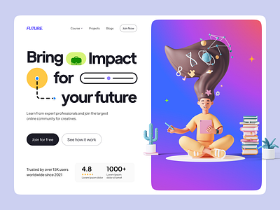Online Course - Header Page clean course course app design education app elearning figma fun future header lesson online course school skills studying subject typography ui ux website