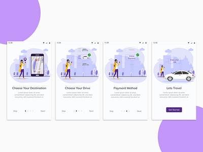 Onboarding Screen for Online Cab Booking App car booking app colors figma illustrator minimal mobile mobile app mobile design mobile ui online cab booking app uidesign uiux