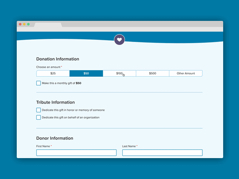 Donation Form | Design and Development blue design donation form input responsive toggle