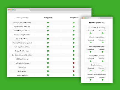 Feature Comparison | Design and Development comparison feature flexbox form responsive table