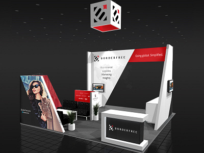 Borderfree Trade Show Booth 3d booth branding event red render tradeshow