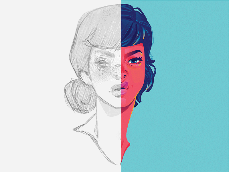 Snarky Illustration Process blue breakdown characer colorful gif girl illustration lighting portrait process red sketch vector