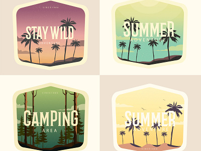 Summer badge colorful design illustration landing page landscape palmtree sunset vector web