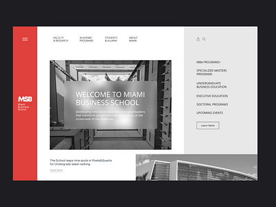 Landing page for business school