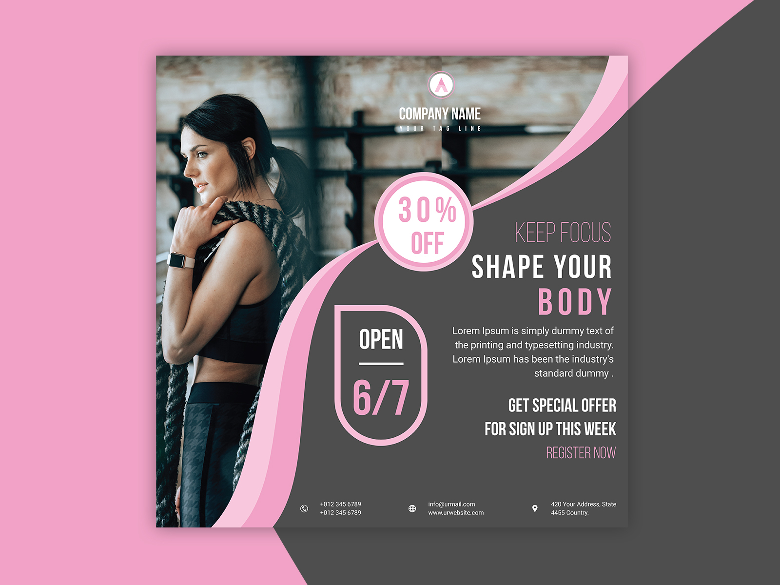 Pink Color style Gym Social Media Post Design by Kornel Hawee on Dribbble