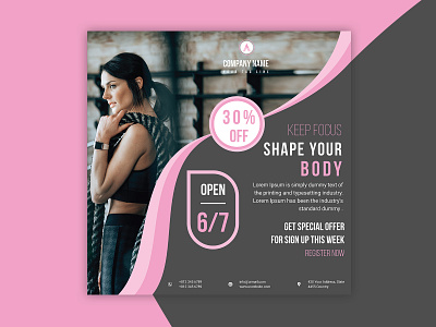 Pink Color style Gym Social Media Post Design ads advertisement body builder branding clean corporate design fitness gym gym flyer minimalist modern poster professional realstate template