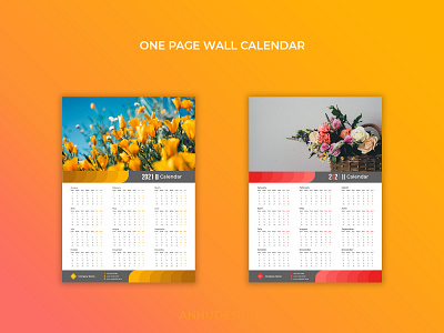One page 2021 two color varietion wall calendar design