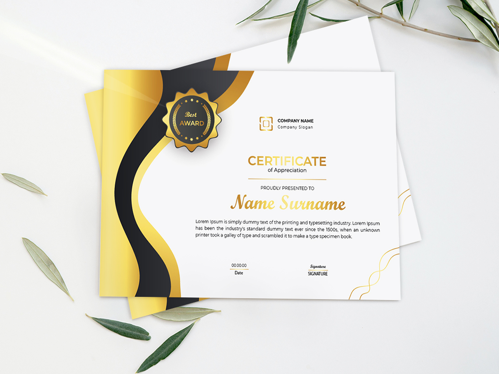 Golden Color Certificate Design by Kornel Hawee on Dribbble