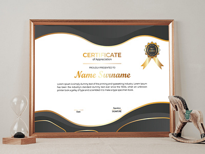 Golden-Black Business Certificate Template branding clean corporate corporate certificate design illustration minimalist modern template