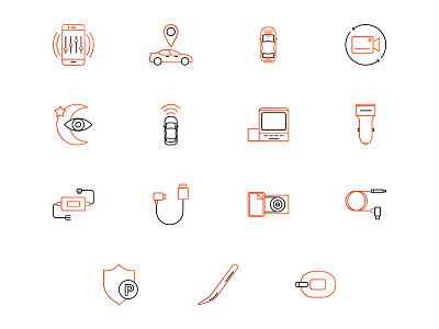 Icons for a website of the sale of video recorders for cars design icons illustration vector