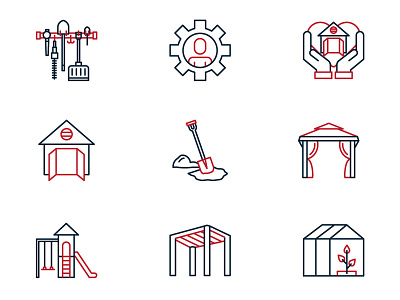 Icons for a leading prefab shed installation company website icons vector