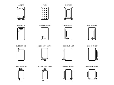 Icons for a mobile phone screen transitions app app icons vector