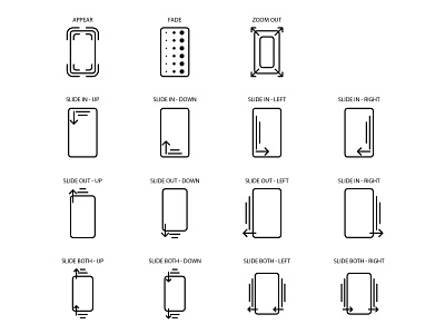 Icons for a mobile phone screen transitions app