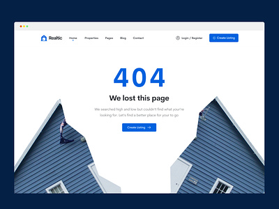 Realtic - 404 error web page 404 404 error 404page colors design landing minimal page page not found real estate ui ux web website