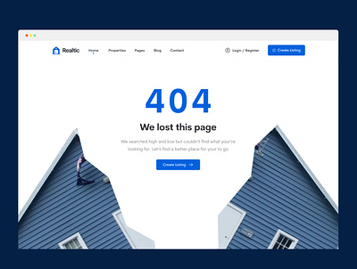 Realtic - 404 error web page 404 404 error 404page colors design landing minimal page page not found real estate ui ux web website