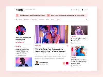 WEBLOG | Newspaper & Magazine Website Header blog clean concept design magazine minimal minimalist modern newspaper template travel ui ux web web design webdesign website writers