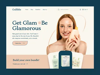 Gullible - Cosmetics Website hero header exploration beauty beauty product beauty website body care cosmetic cosmetics cosmetics store cosmetics website landing page makeup scincare site web web design website