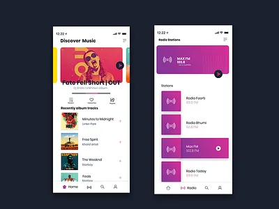 home & radio page app clean home interactive layout minimal modern music musicplayer player radio typography ui user interface