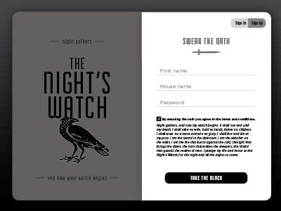 The Night's Watch Sign Up Page 001 dailyui gameofthrones nightswatch