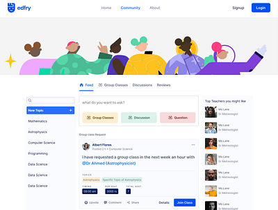 Comunity page for edfry comunitypage edtech ui design ux webdesign