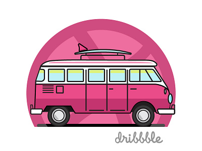 Let's take a ride Dribbble! combi debut first shot illustration surf van