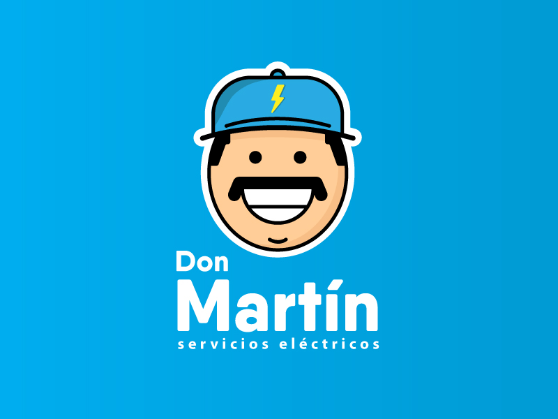 Logo for Don Martín - Electric Services blue cap characer cool creative design electricity face hat illustration logo logo animation moustache