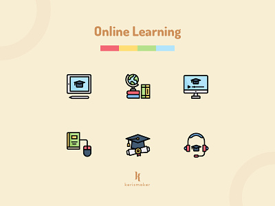 Online Learning Icons e learning education icon icon app icon web iconography icons icons set interaction interface icons kerismaker online learning online school student study studying teaching uiux vector website