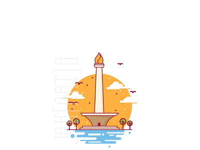 Good Afternoon Monas Jakarta flat icon illistration kerismaker landmark vector