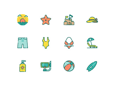 Summer Vacation beach design dive icon iconography icons icons set illustration summer surf swimsuit vector