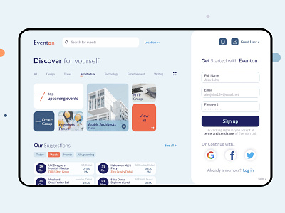 Event App - Web User Interface Designing adobexd clean clean ui colors design interface minimal page product design registration signup ui uidesign user experience ux uxdesign uxui web web interface webdesign