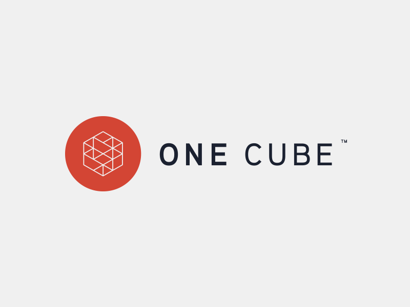 One Cube logo update red blue aaux frame circle gray tm logo cube hexagon
