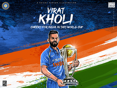 Virat Kholi Illustration For Dribbble blue branding creative cricket drawing graphic design icc illustration india photoshop poster saikat sarkar saikat sarkar illustration viratkholi worldcup2019