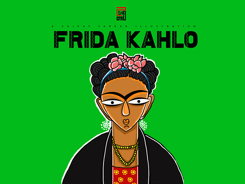 Frida Khalo Jamini Roy Style kolkata jamini roy india painting drawing saikatsarkar16 saikat sarkar illustration graphic design creative illustration photoshop mexico city art colour frida kahlo