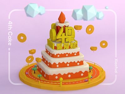 4th cake 3d birthday c4d cake game low poly max model money render 生日 蛋糕