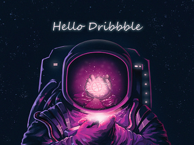 Hello Dribbble astronaut design first shot glow hello dribbble illustration space