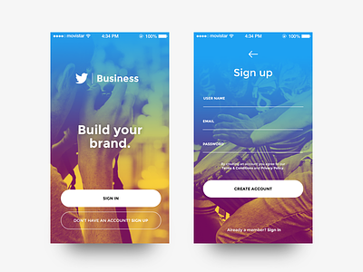 Sign Up - Daily UI #001 001 app dailyui gradient ios login photo signup social twitter ui ux