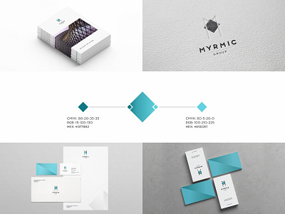 MYRMIC 🔷 construction company agency ant branding building colour colour palette constraction design flat identity keef logo myrmic pyramid rhombus square ui ux vector