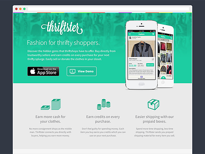 Thriftster landing page app download ios iphone landing page mobile website