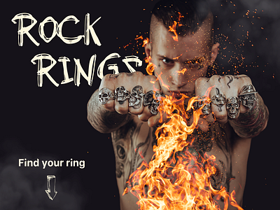 Banner for men's rings shop branding bunner fire flame graphic design man ring rings rock shop